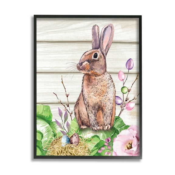Stupell Spring Flower Garden Country Rabbit Holiday Painting Black Framed Art Print Wall Art