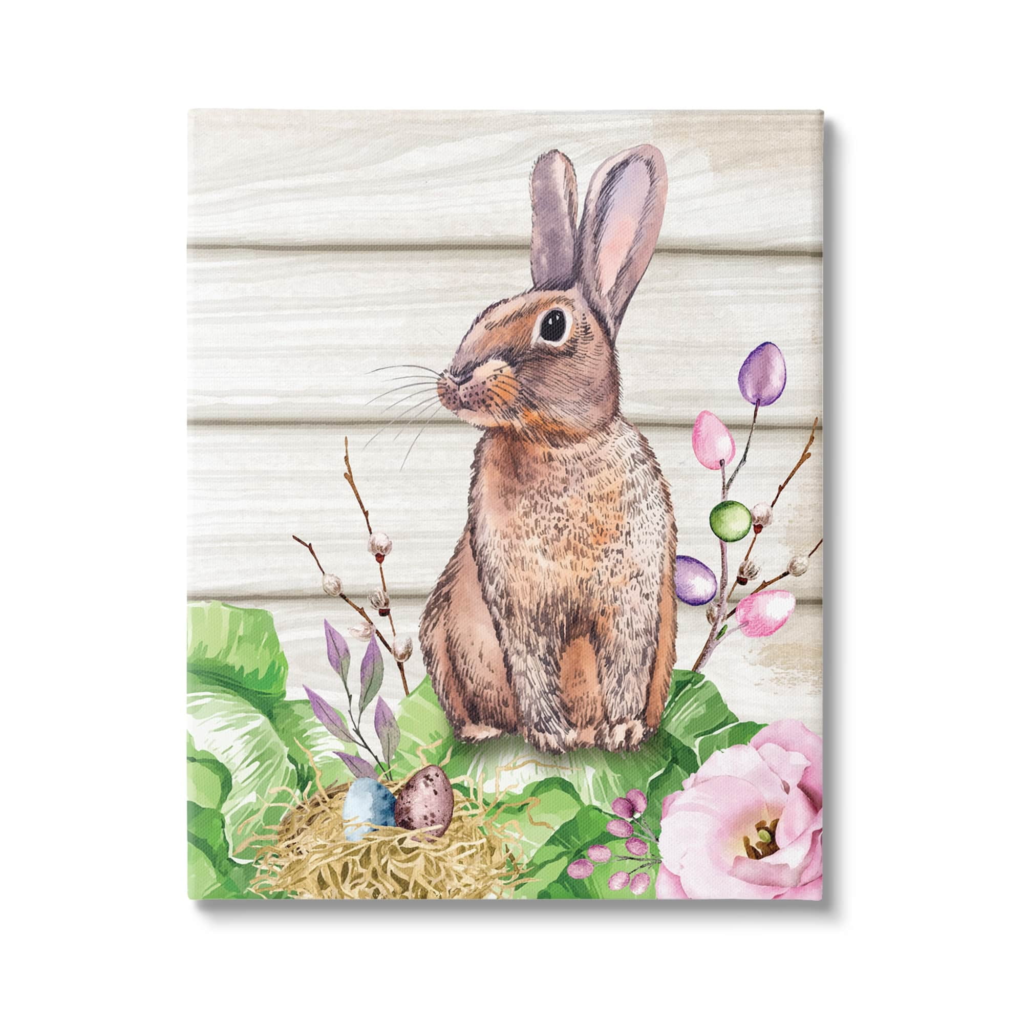 Stupell Spring Flower Garden Country Rabbit Holiday Painting Gallery Wrapped Canvas Print Wall Art