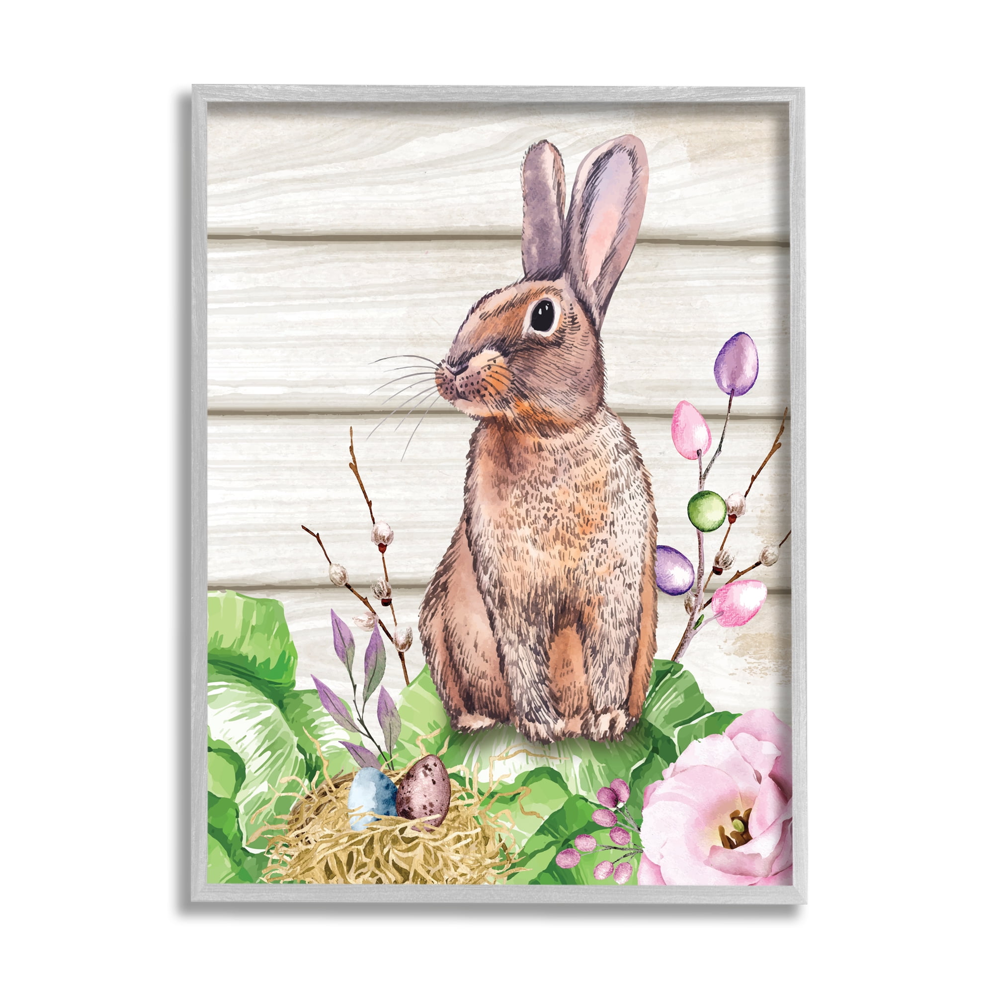 Stupell Spring Flower Garden Country Rabbit Holiday Painting Gray Framed Art Print Wall Art
