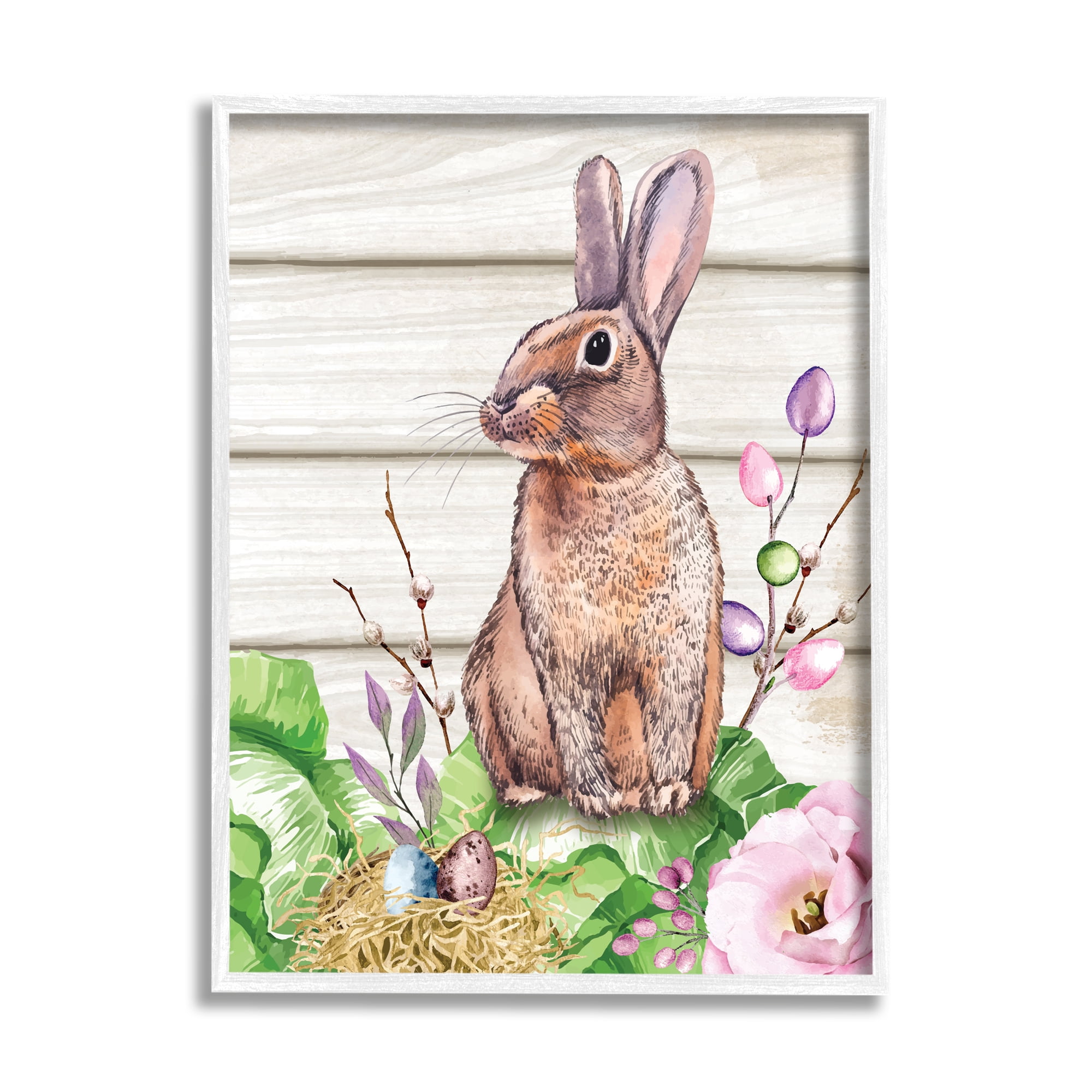 Stupell Spring Flower Garden Country Rabbit Holiday Painting White Framed Art Print Wall Art