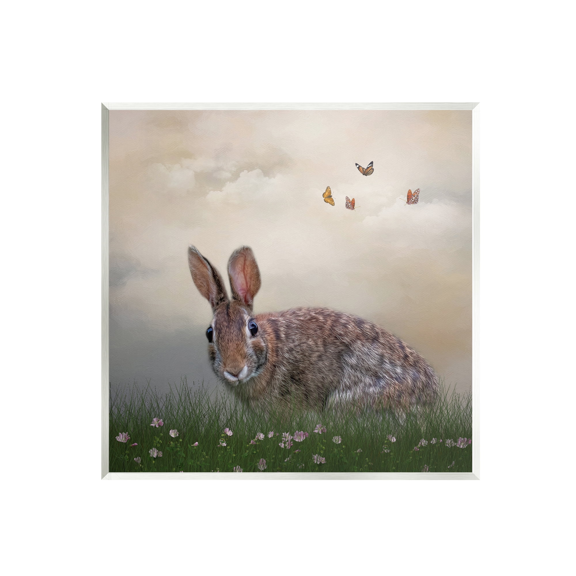 Stupell Spring Rabbit Meadow Butterflies Animals & Insects Photography Wall Plaque Unframed Art Print Wall Art