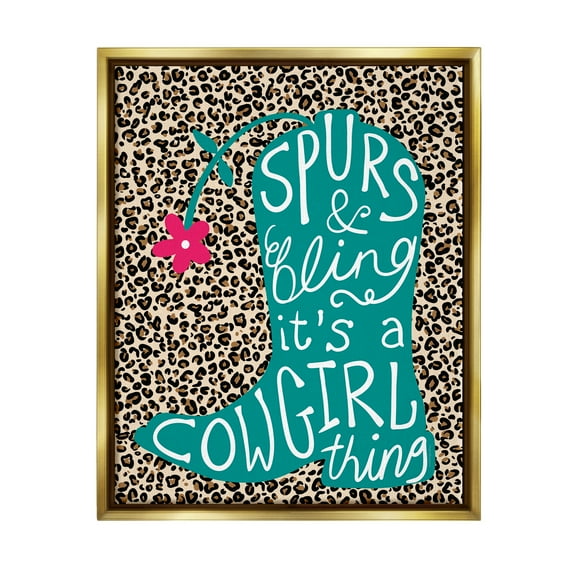 Stupell Spurs & Bling Cowgirl Thing Boot Inspirational Painting Gold Floater Framed Art Print Wall Art