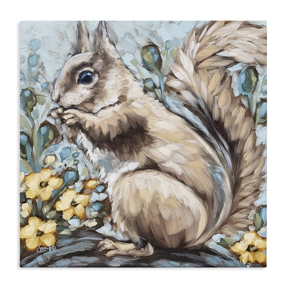 Stupell Industries Cottage Squirrel Forest Flower Blossoms Canvas Art, 17 x 17, by Sara G. Designs