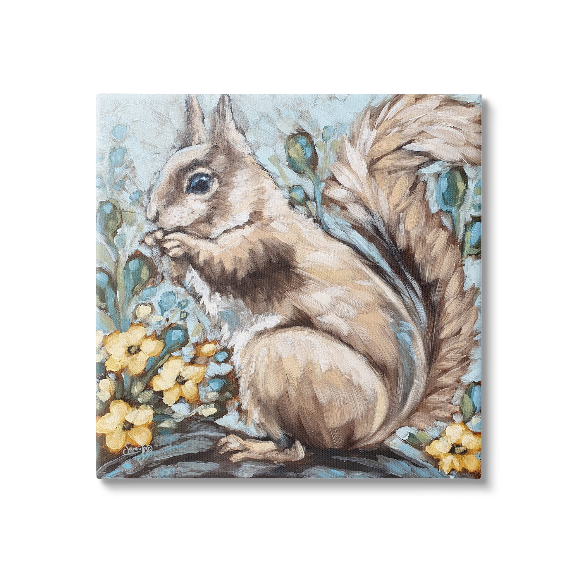 Stupell Squirrel Forest Flower Blossoms Animals & Insects Painting Gallery Wrapped Canvas Print Wall Art