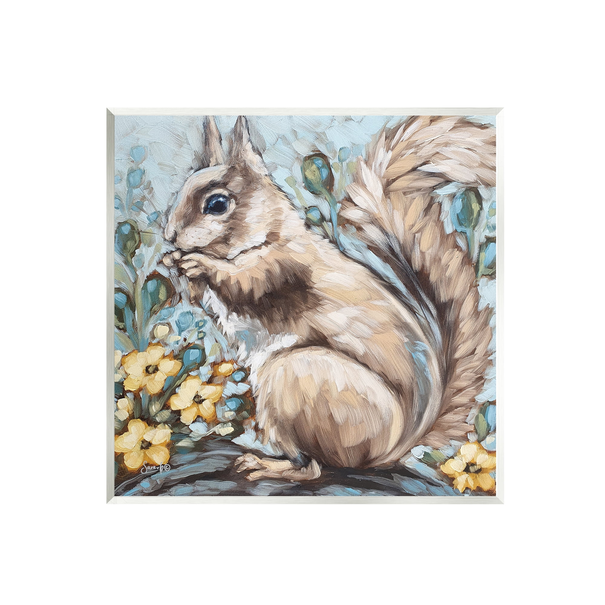 Stupell Squirrel Forest Flower Blossoms Animals & Insects Painting Wall Plaque Unframed Art Print Wall Art