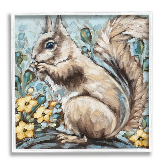 Stupell Squirrel Forest Flower Blossoms Animals & Insects Painting White Framed Art Print Wall Art