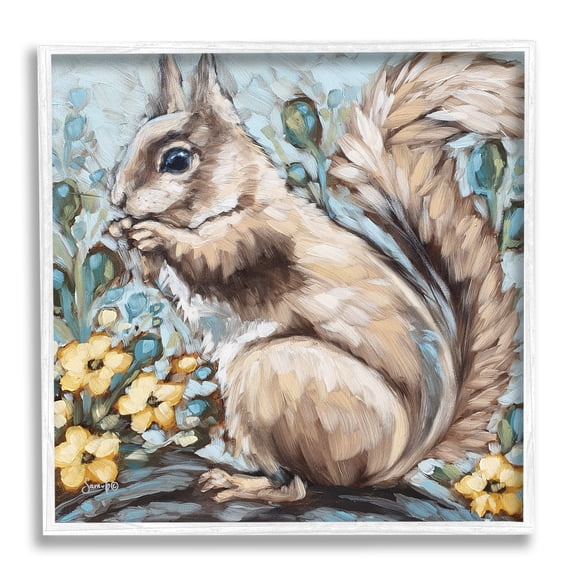 Stupell Squirrel Forest Flower Blossoms Animals & Insects Painting White Framed Art Print Wall Art