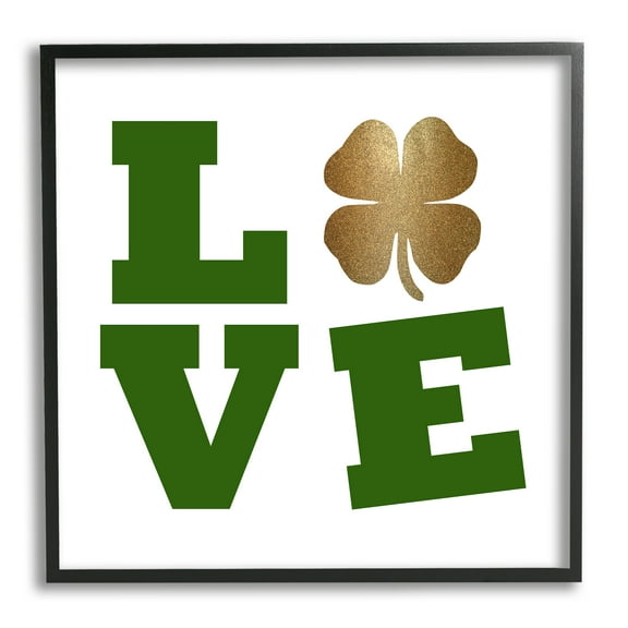 Stupell St Patrick's Day Clover Love Symbol Holiday Painting Black Framed Art Print Wall Art