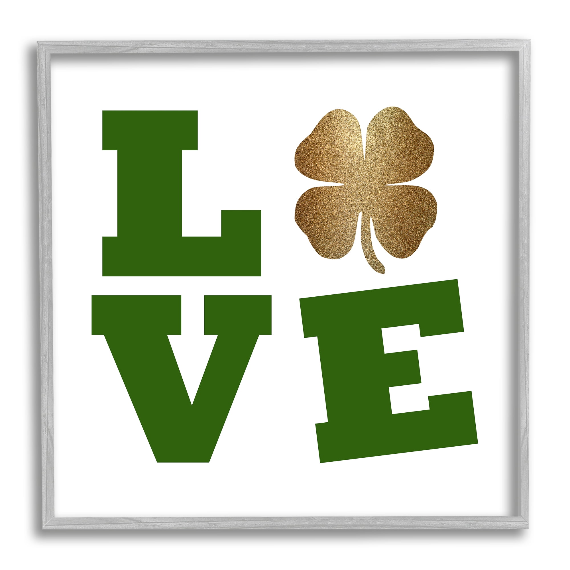 Stupell St Patrick's Day Clover Love Symbol Holiday Painting Gray Framed Art Print Wall Art