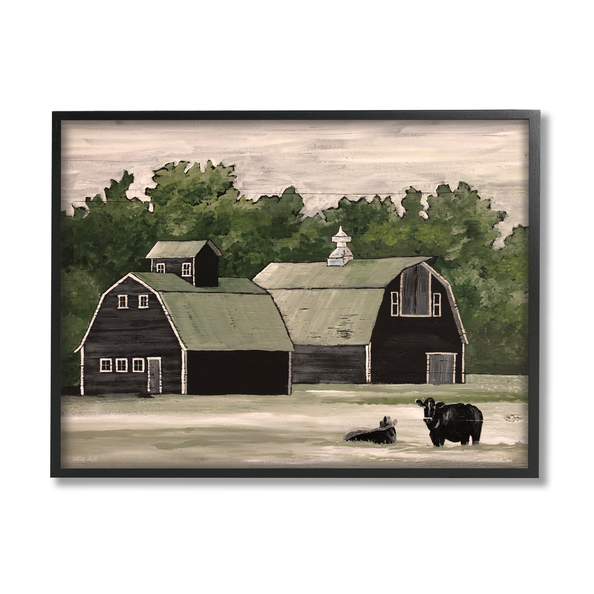 Black and Green Rural Barn Landscape Canvas Print, 14 x 11