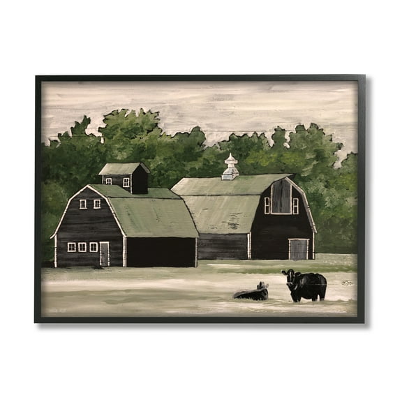 Stupell Stable Barn Country Rural Cattle Landscape Painting Black Framed Art Print Wall Art