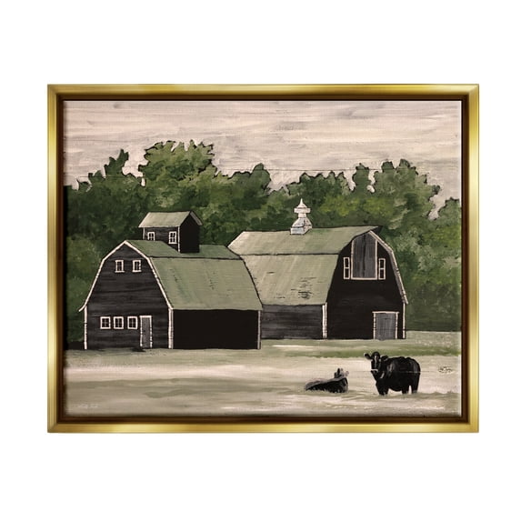 Stupell Stable Barn Country Rural Cattle Landscape Painting Gold Floater Framed Art Print Wall Art