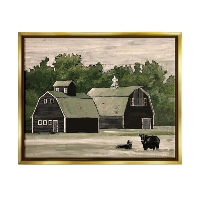 Stupell Stable Barn Country Rural Cattle Landscape Painting Gold Floater Framed Art Print Wall Art