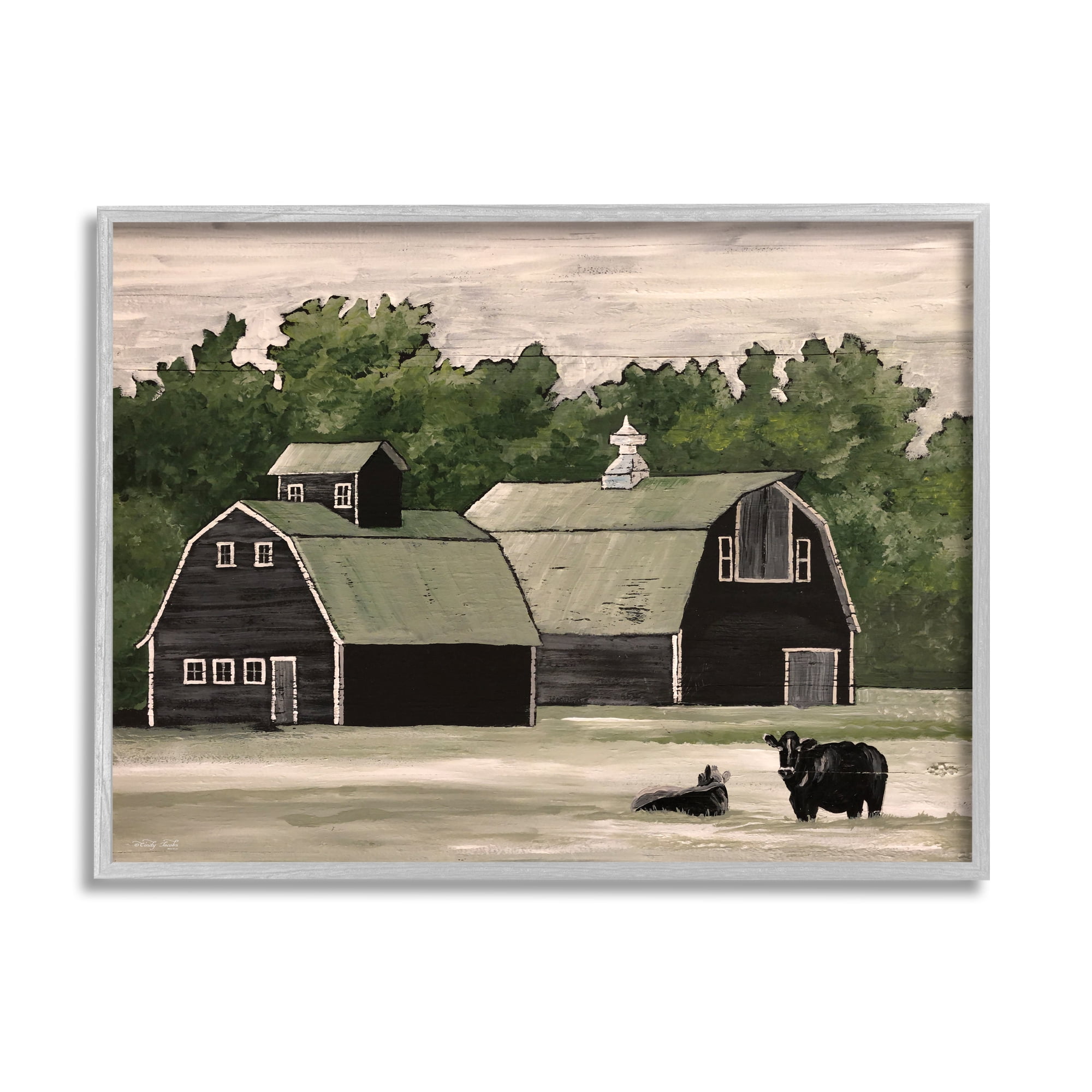 Stupell Stable Barn Country Rural Cattle Landscape Painting Gray Framed Art Print Wall Art