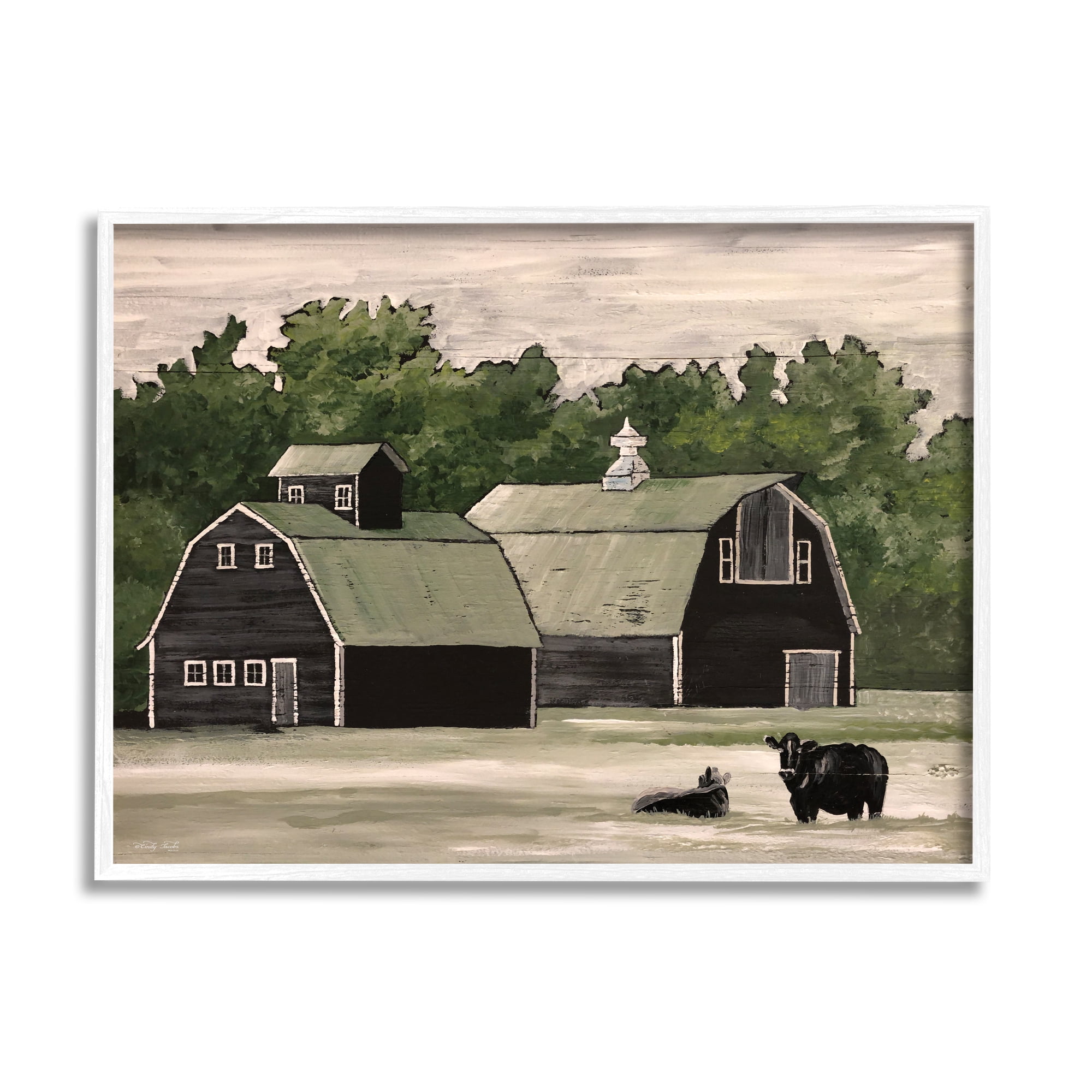 Stupell Stable Barn Country Rural Cattle Landscape Painting White Framed Art Print Wall Art