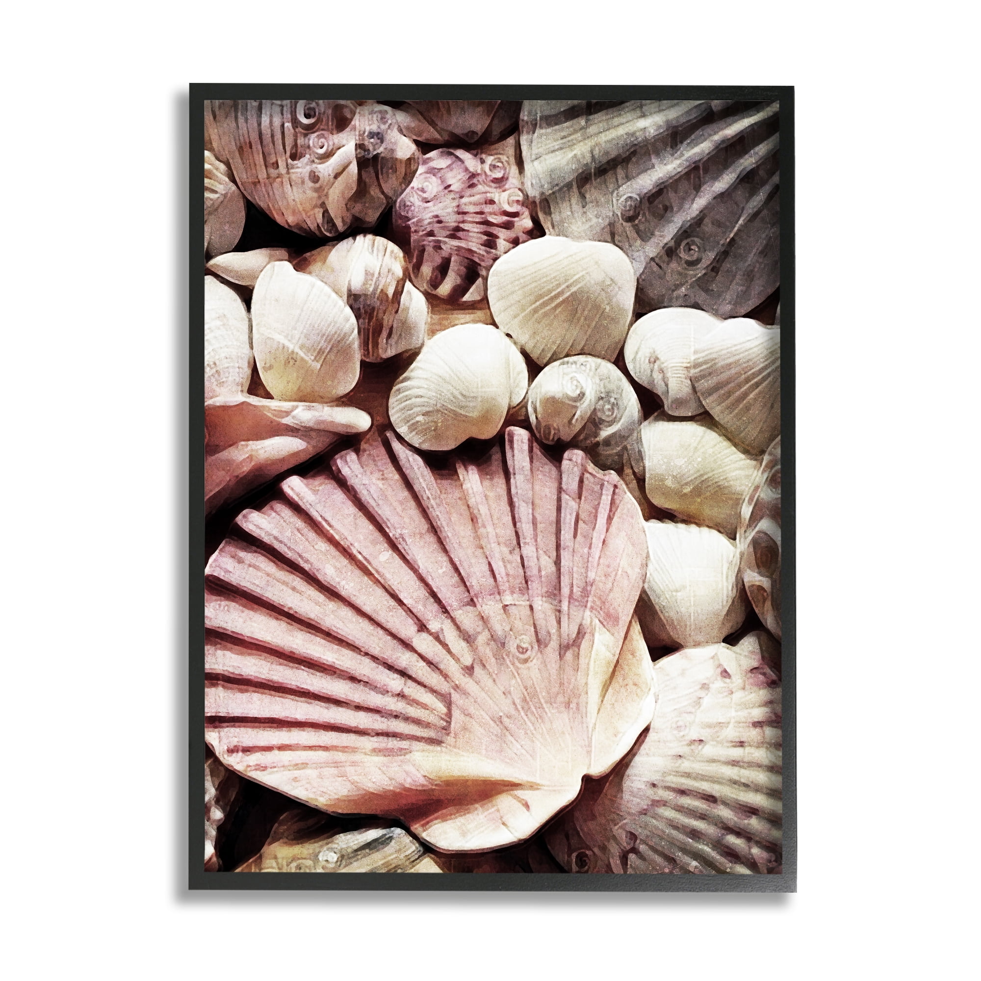 Stupell Stacked Coastal Seashells Landscape Photography Black Framed Art Print Wall Art