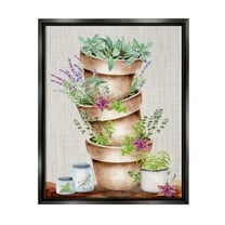 Stupell Stacked Potted Herbs Garden Botanical & Floral Painting Black Floater Framed Art Print Wall Art