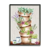 Stupell Stacked Potted Herbs Garden Botanical & Floral Painting Black Framed Art Print Wall Art