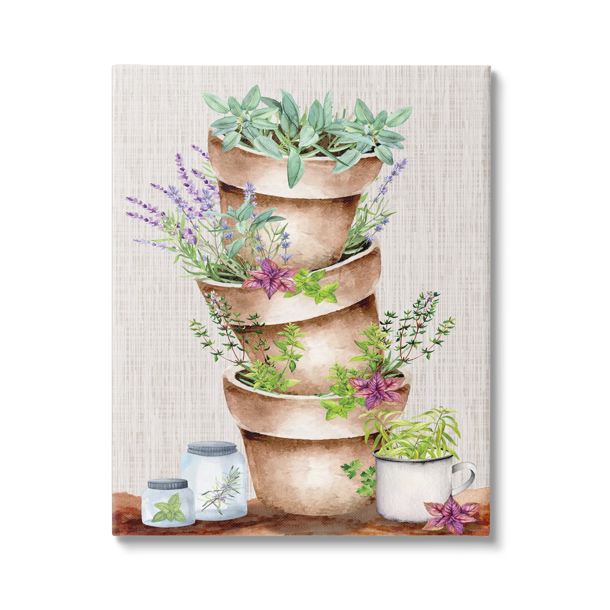 Stupell Stacked Potted Herbs Garden Botanical & Floral Painting Gallery Wrapped Canvas Print Wall Art