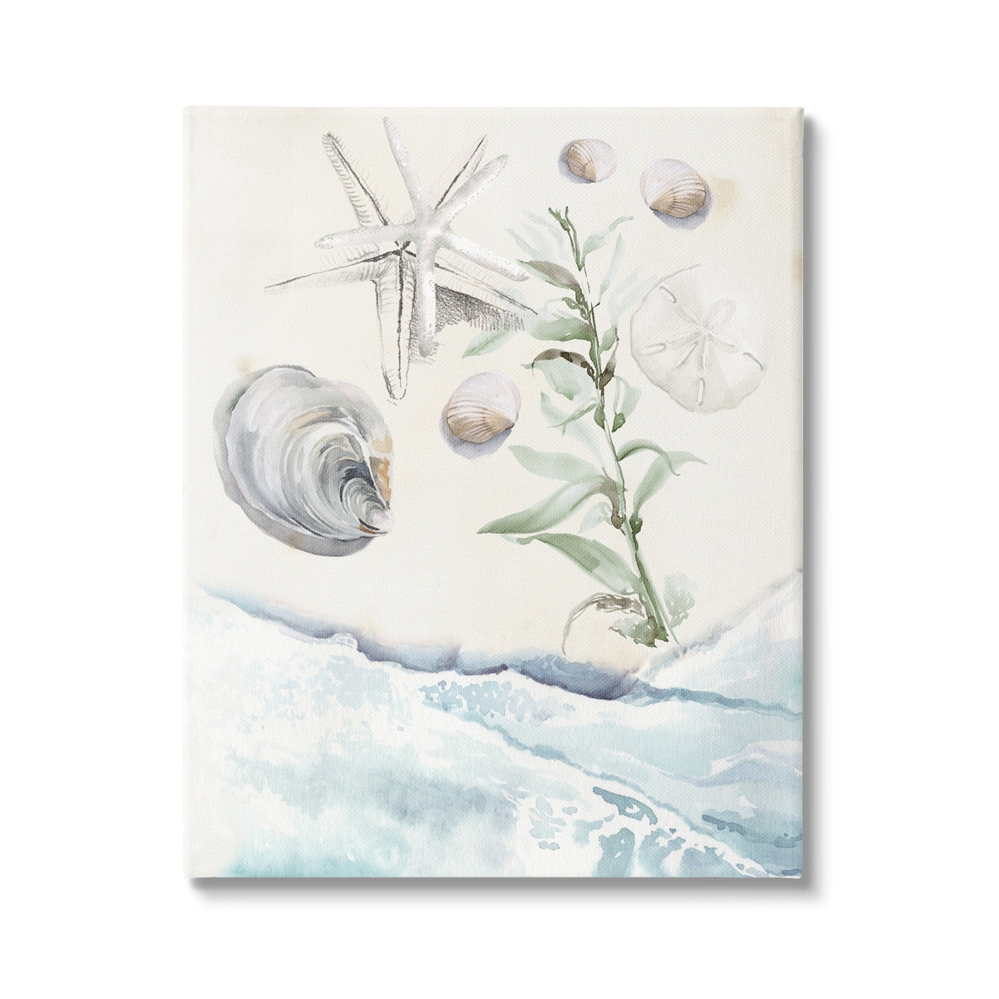 Stupell Starfish & Shells Lapping Beach Shore Landscape Painting Gallery Wrapped Canvas Print Wall Art