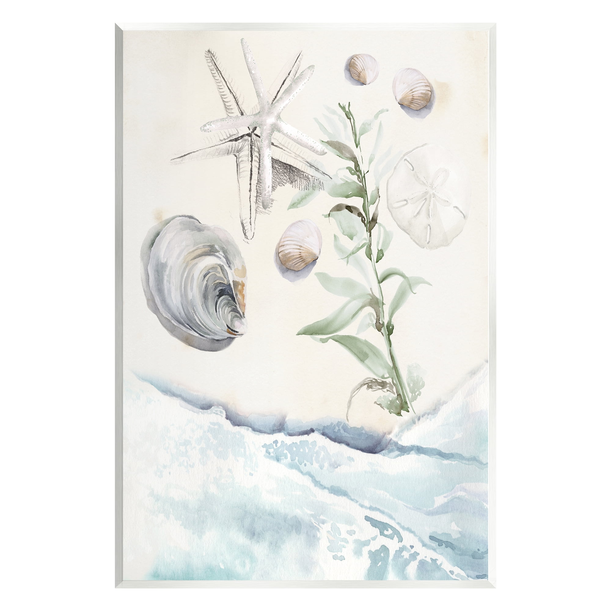 Stupell Starfish & Shells Lapping Beach Shore Landscape Painting Wall Plaque Unframed Art Print Wall Art