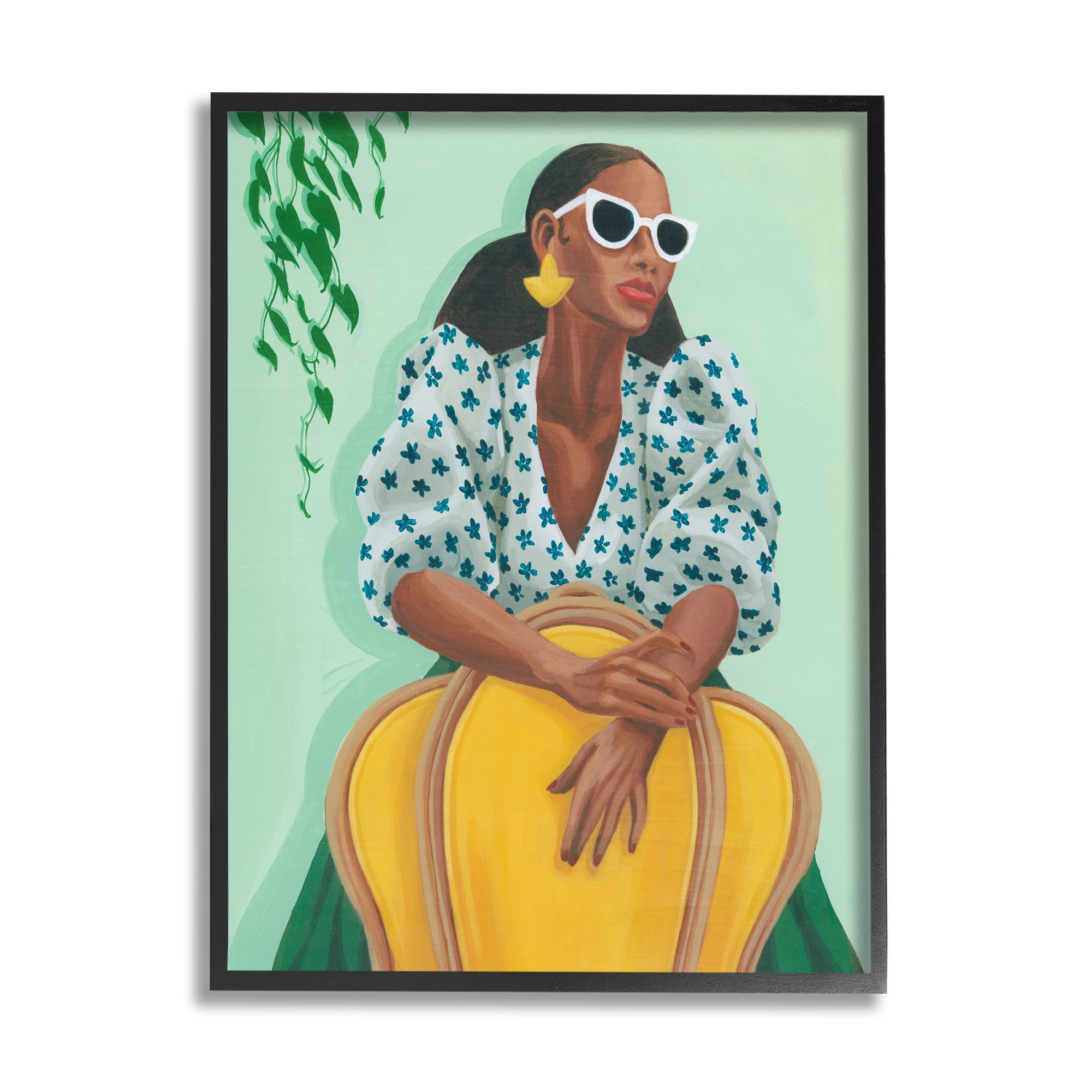 Stupell Stylish Woman Trendy Portrait Beauty & Fashion Painting Black Framed Art Print Wall Art