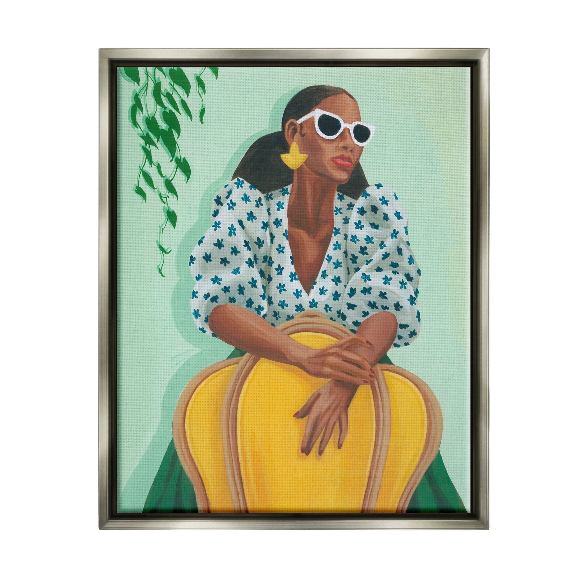 Stupell Stylish Woman Trendy Portrait Beauty & Fashion Painting Gray Floater Framed Art Print Wall Art