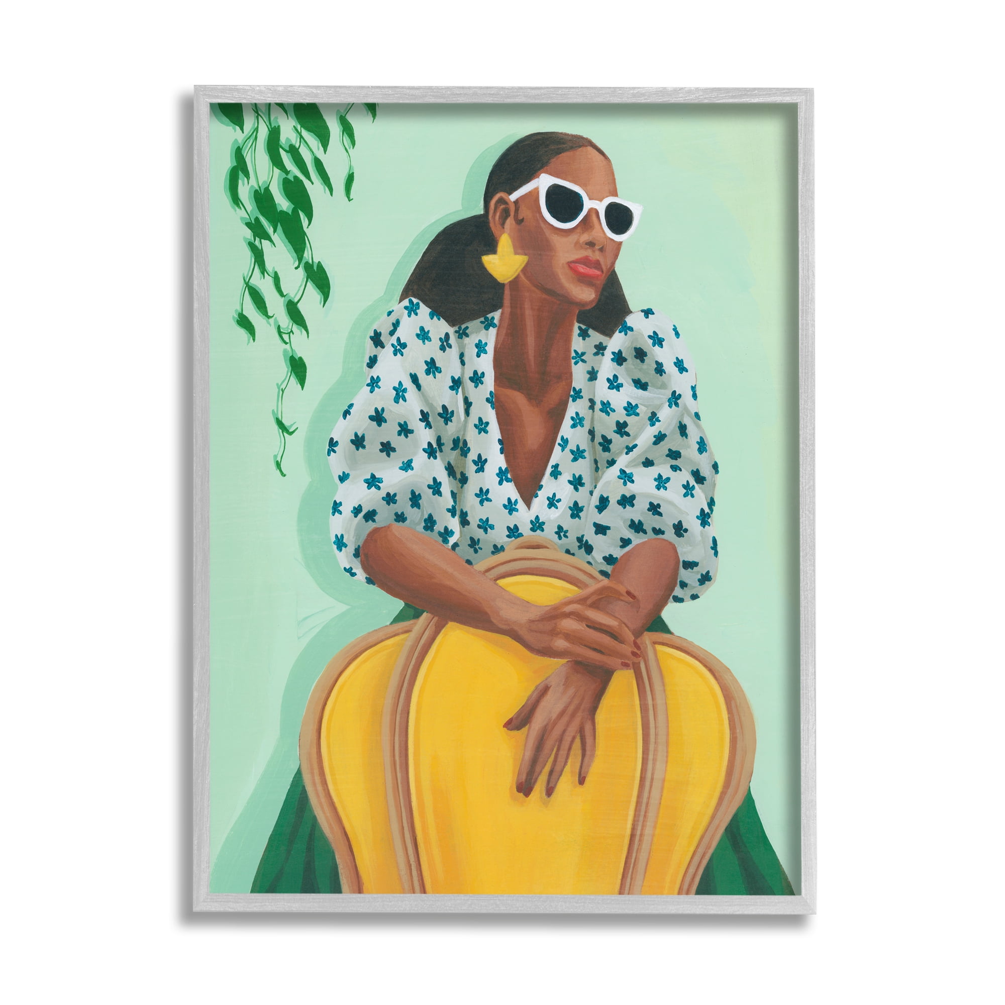 Stupell Stylish Woman Trendy Portrait Beauty & Fashion Painting Gray Framed Art Print Wall Art