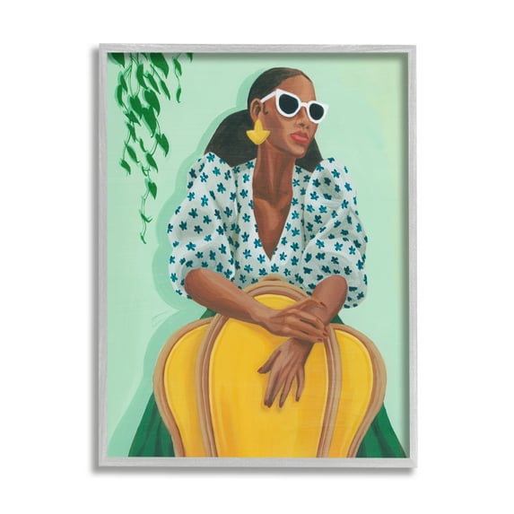 Stupell Stylish Woman Trendy Portrait Beauty & Fashion Painting Gray Framed Art Print Wall Art