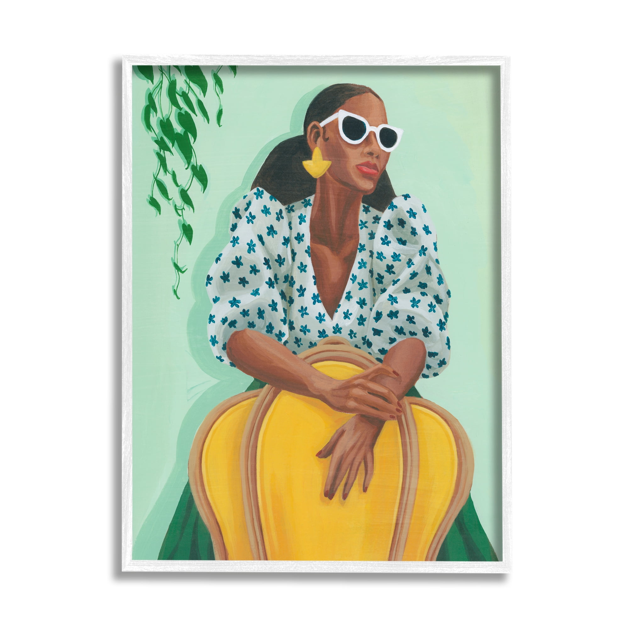 Stupell Stylish Woman Trendy Portrait Beauty & Fashion Painting White Framed Art Print Wall Art