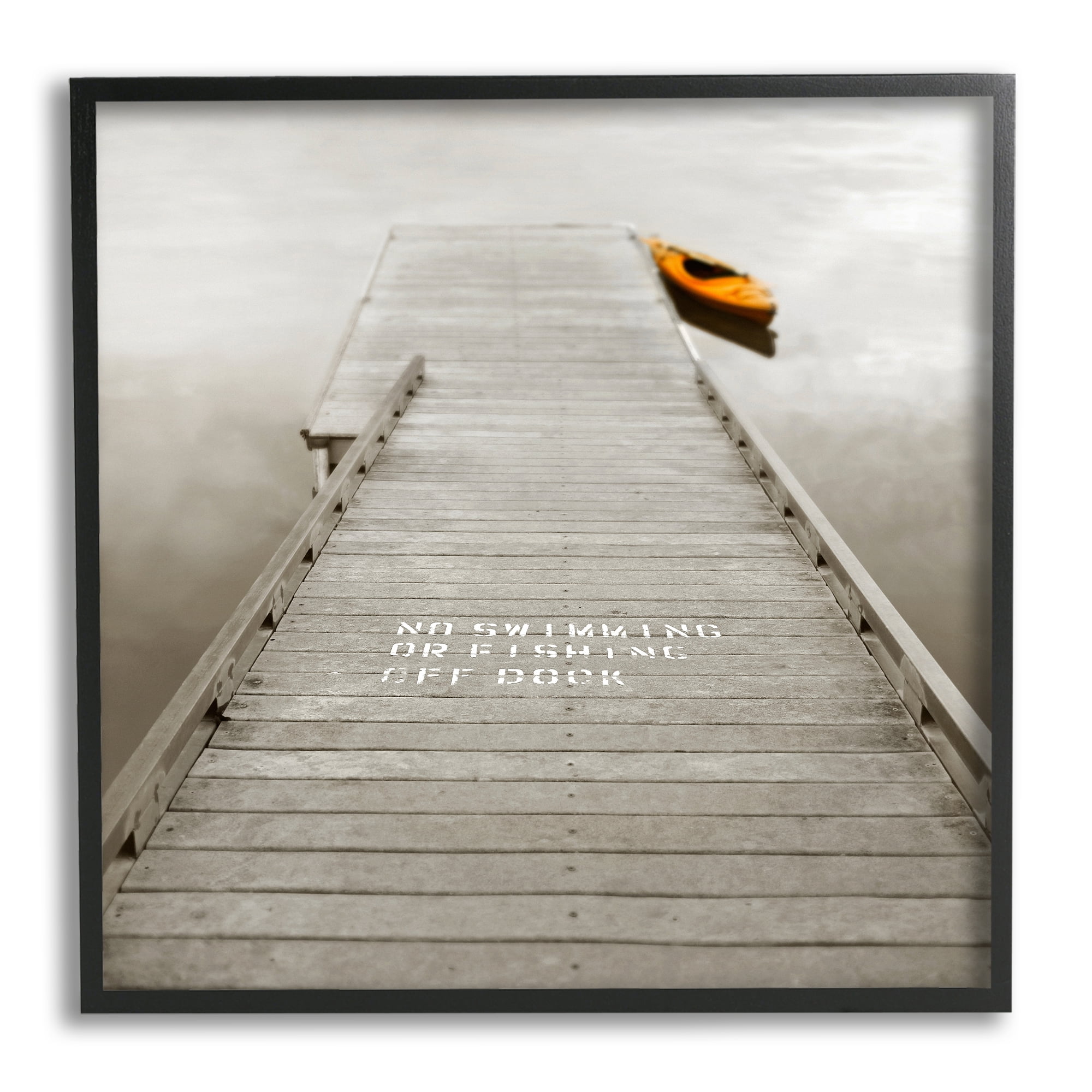 Stupell Summer Lake Dock Kayaking Landscape Photography Black Framed Art Print Wall Art