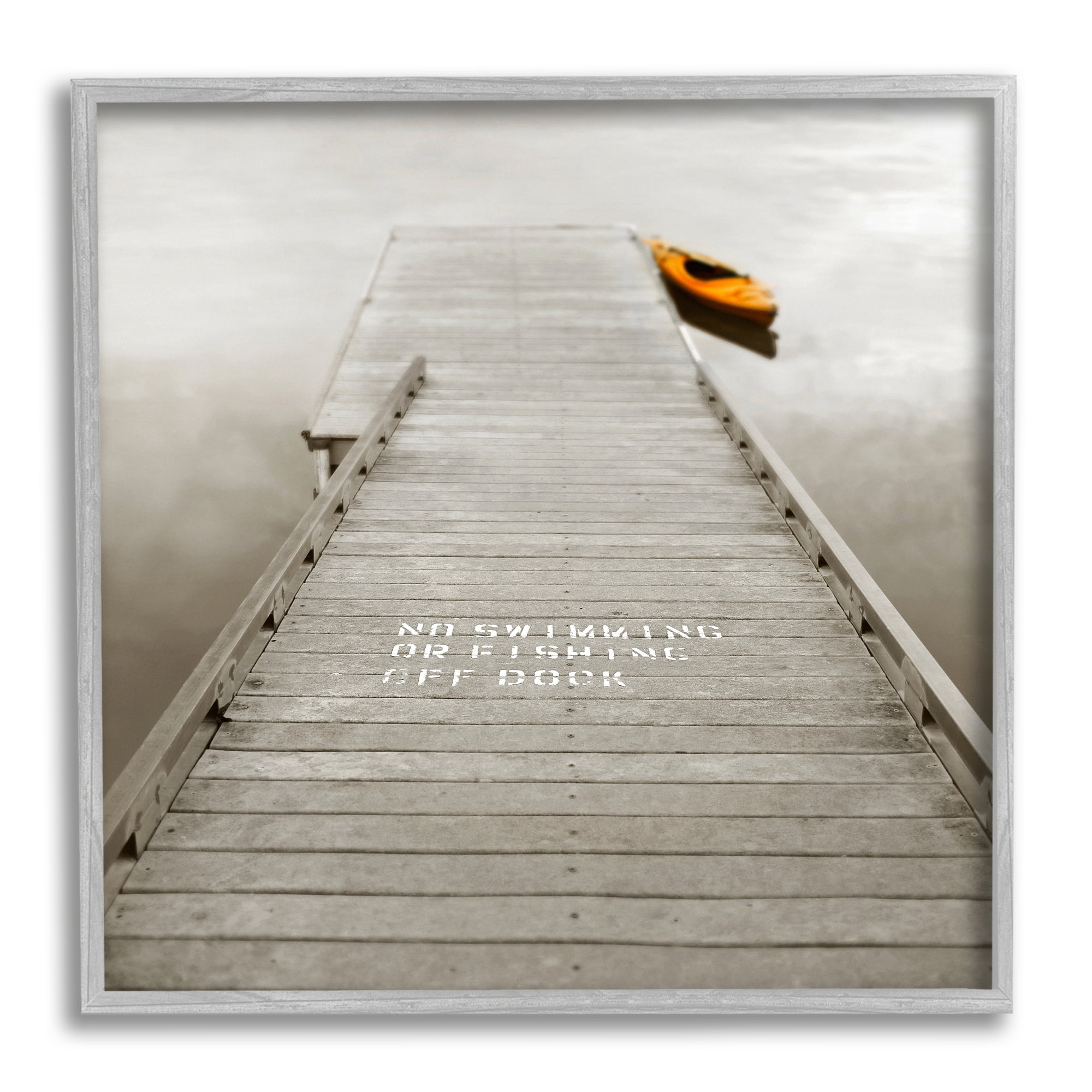 Stupell Summer Lake Dock Kayaking Landscape Photography Gray Framed Art Print Wall Art