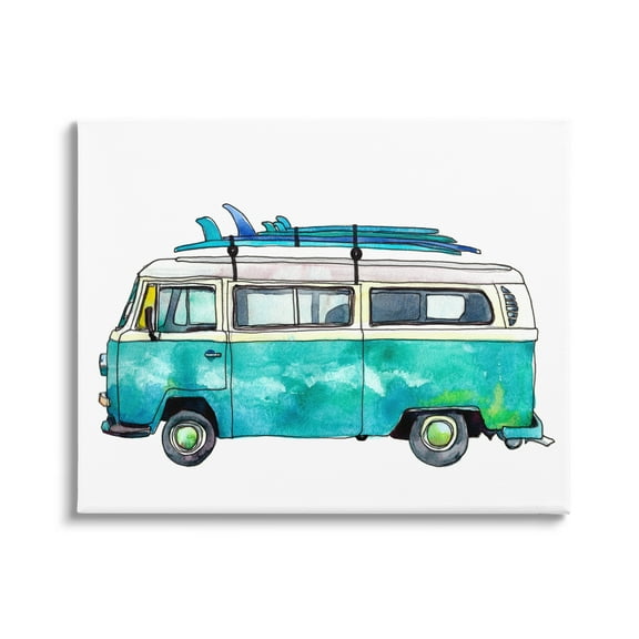 Stupell Summer Vacation Surfboard Van Landscape Painting Gallery Wrapped Canvas Print Wall Art
