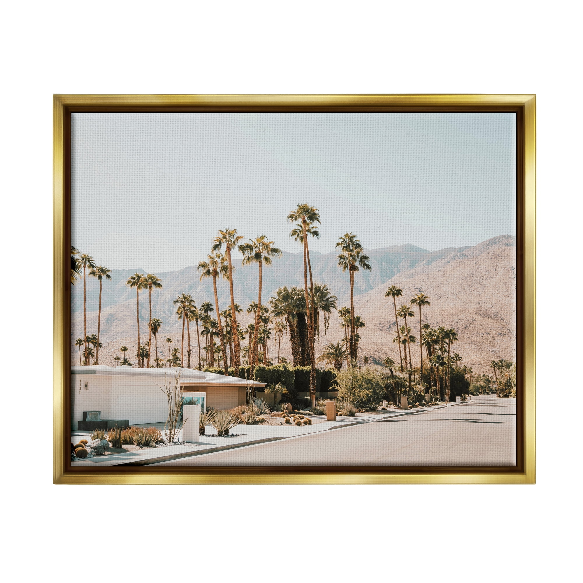 Stupell Summer Villa Town Palm Trees Landscape Photography Gold Floater Framed Art Print Wall Art