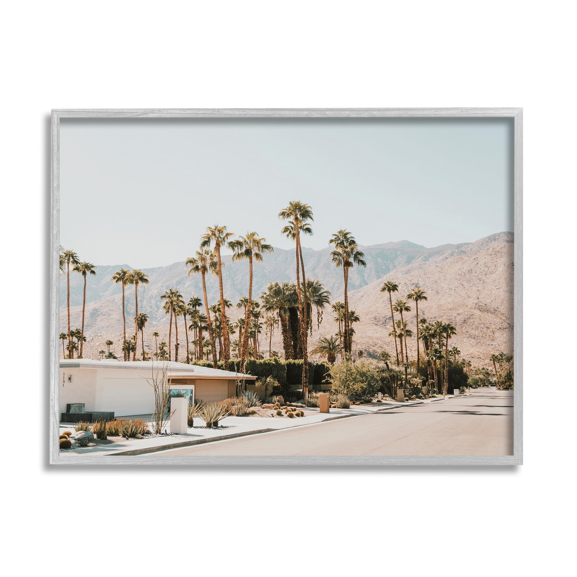 Stupell Summer Villa Town Palm Trees Landscape Photography Gray Framed Art Print Wall Art