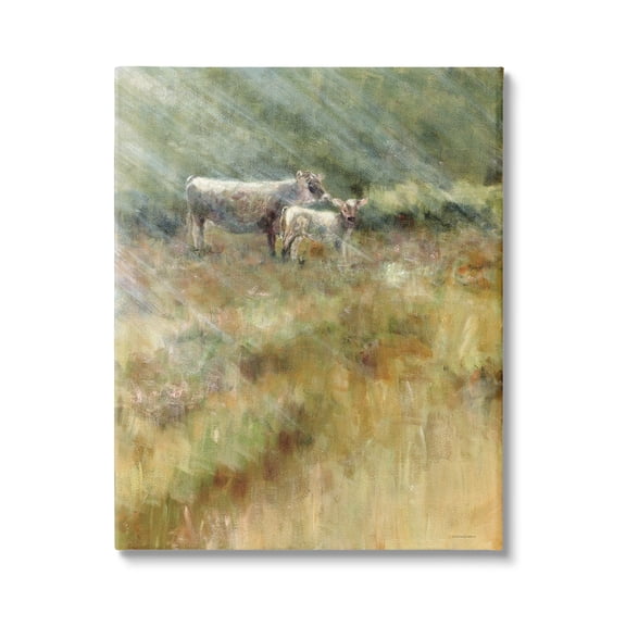 Stupell Sunlit Cattle Grazing Field Landscape Painting Gallery Wrapped Canvas Print Wall Art