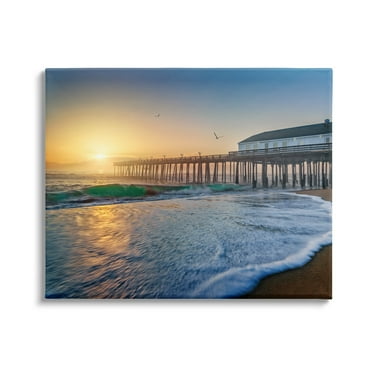 Stupell Sunlit Coastal Pier Ocean Foam Landscape Photography Gallery Wrapped Canvas Print Wall Art