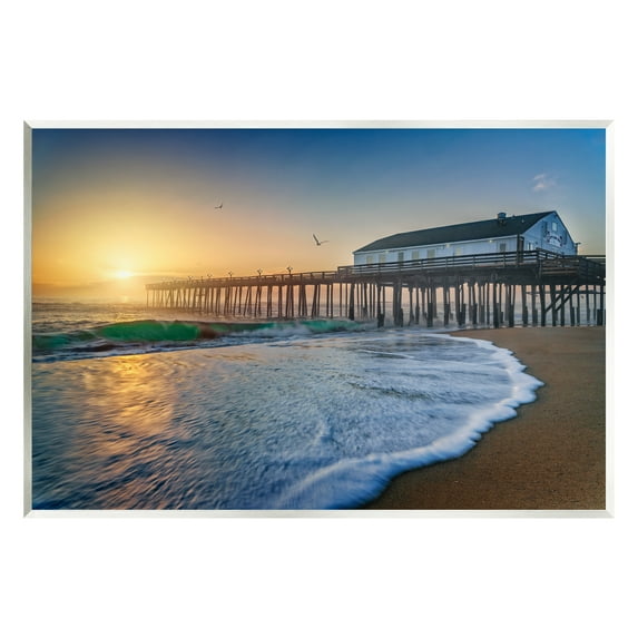 Stupell Sunlit Coastal Pier Ocean Foam Landscape Photography Wall Plaque Unframed Art Print Wall Art