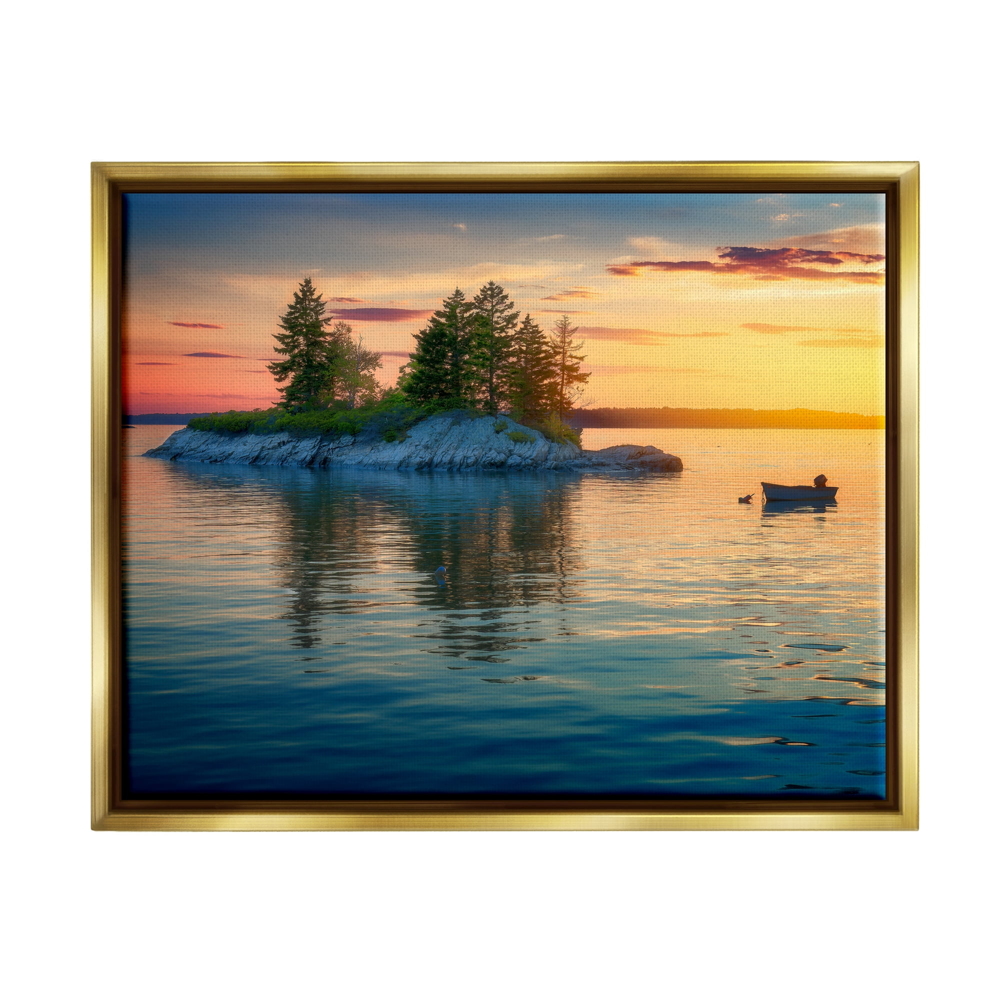 Stupell Sunset Island Horizon Photography Landscape Photography Gold Floater Framed Art Print Wall Art