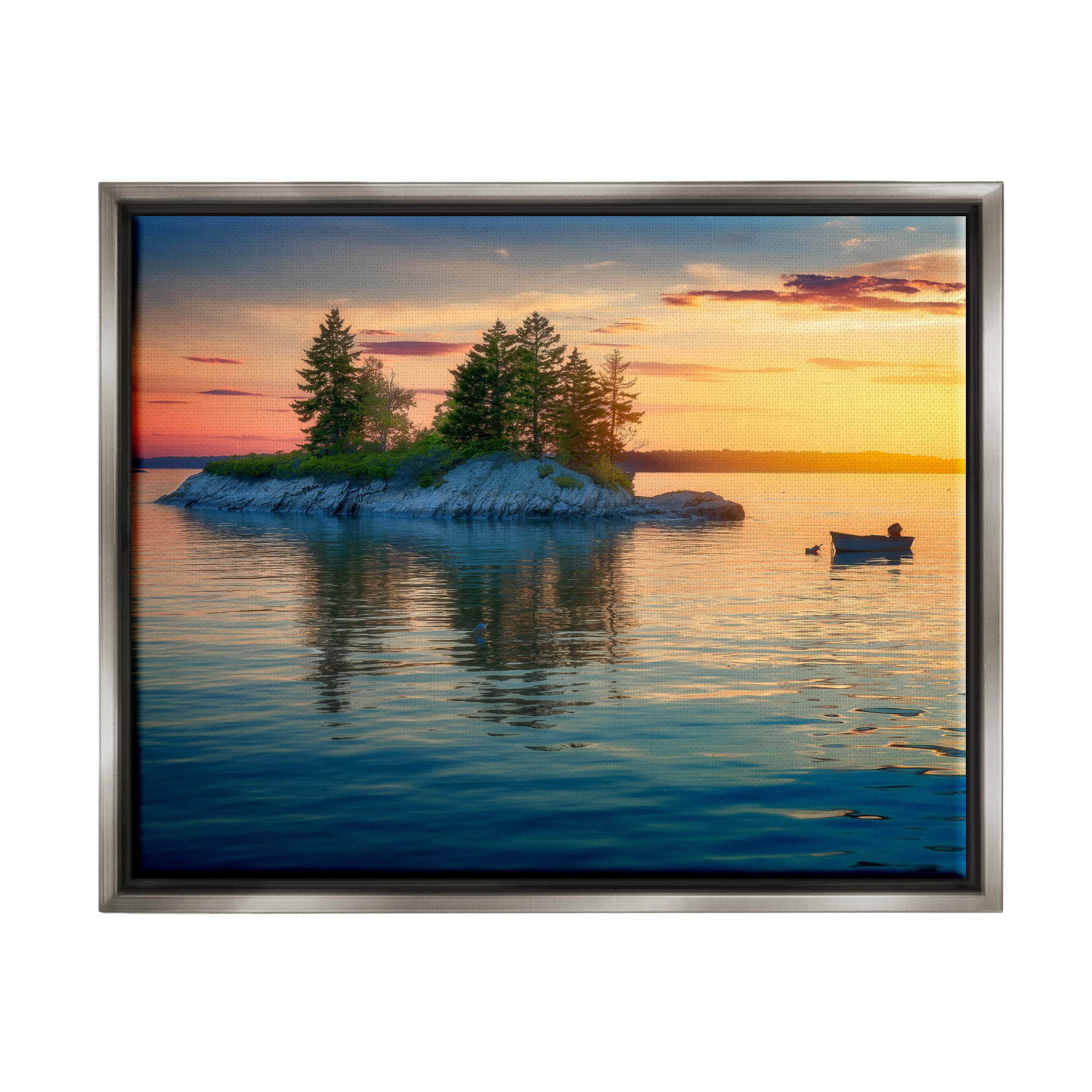 Stupell Sunset Island Horizon Photography Landscape Photography Gray Floater Framed Art Print Wall Art