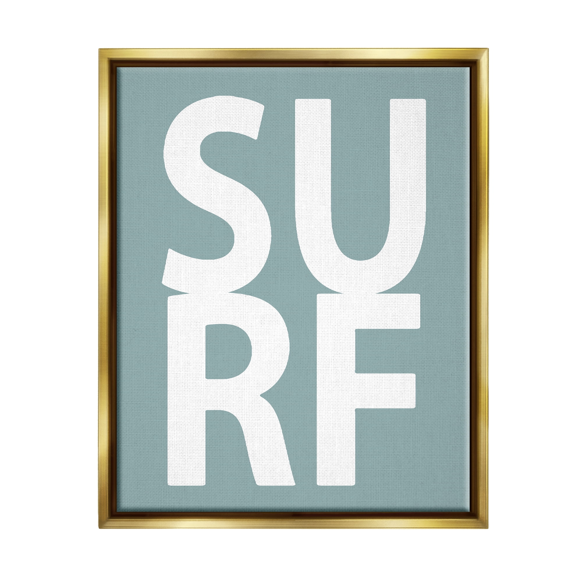 Stupell Surf Summer Fun Turquoise Phrase Landscape Painting Gold Floater Framed Art Print Wall Art