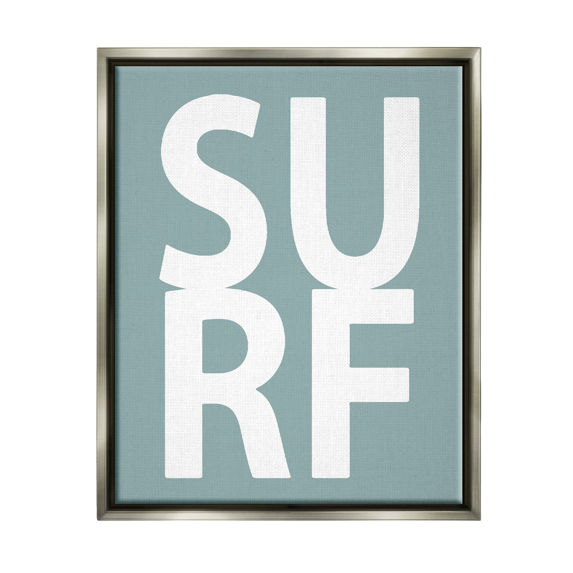 Stupell Surf Summer Fun Turquoise Phrase Landscape Painting Gray Floater Framed Art Print Wall Art