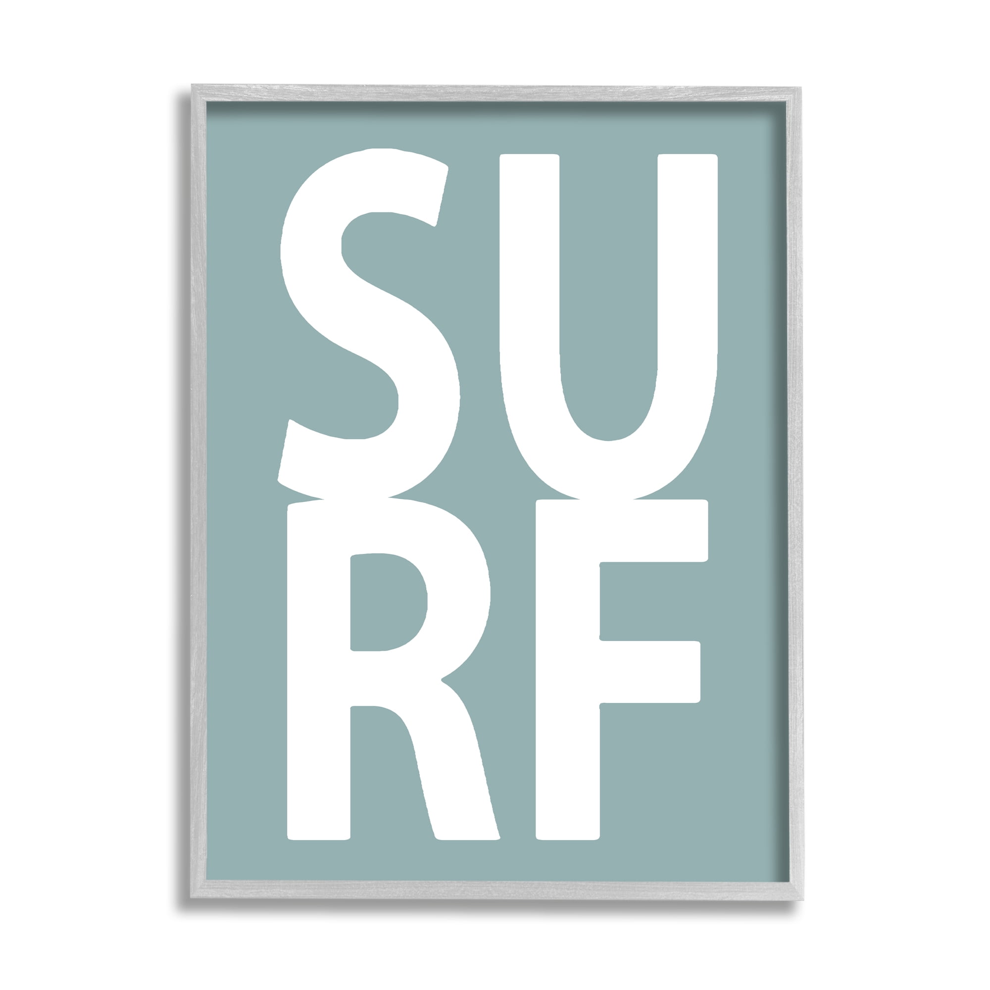 Stupell Surf Summer Fun Turquoise Phrase Landscape Painting Gray Framed Art Print Wall Art