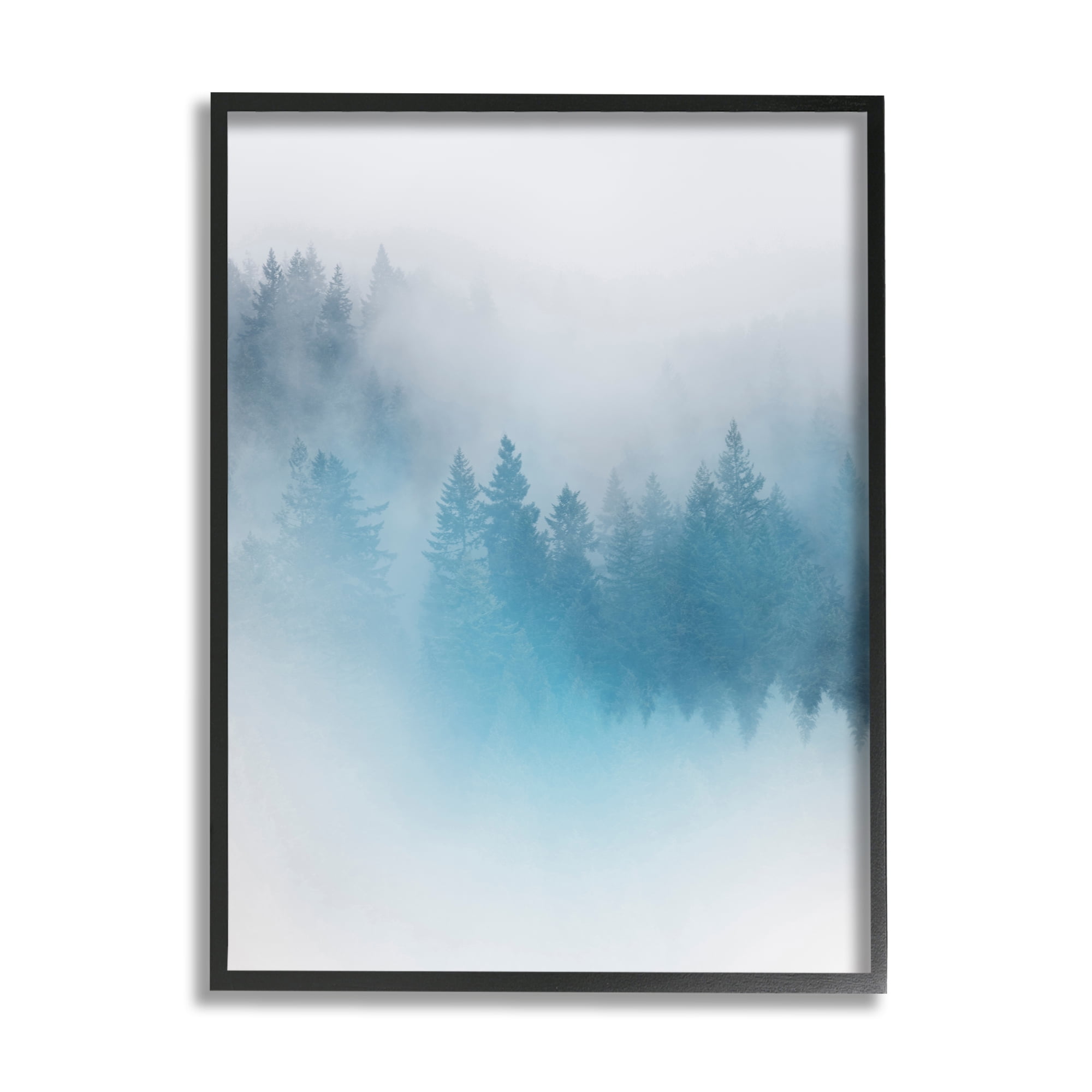 Stupell Surreal Blue Misty Forest Nature Landscape Painting Black Framed Art Print Wall Art