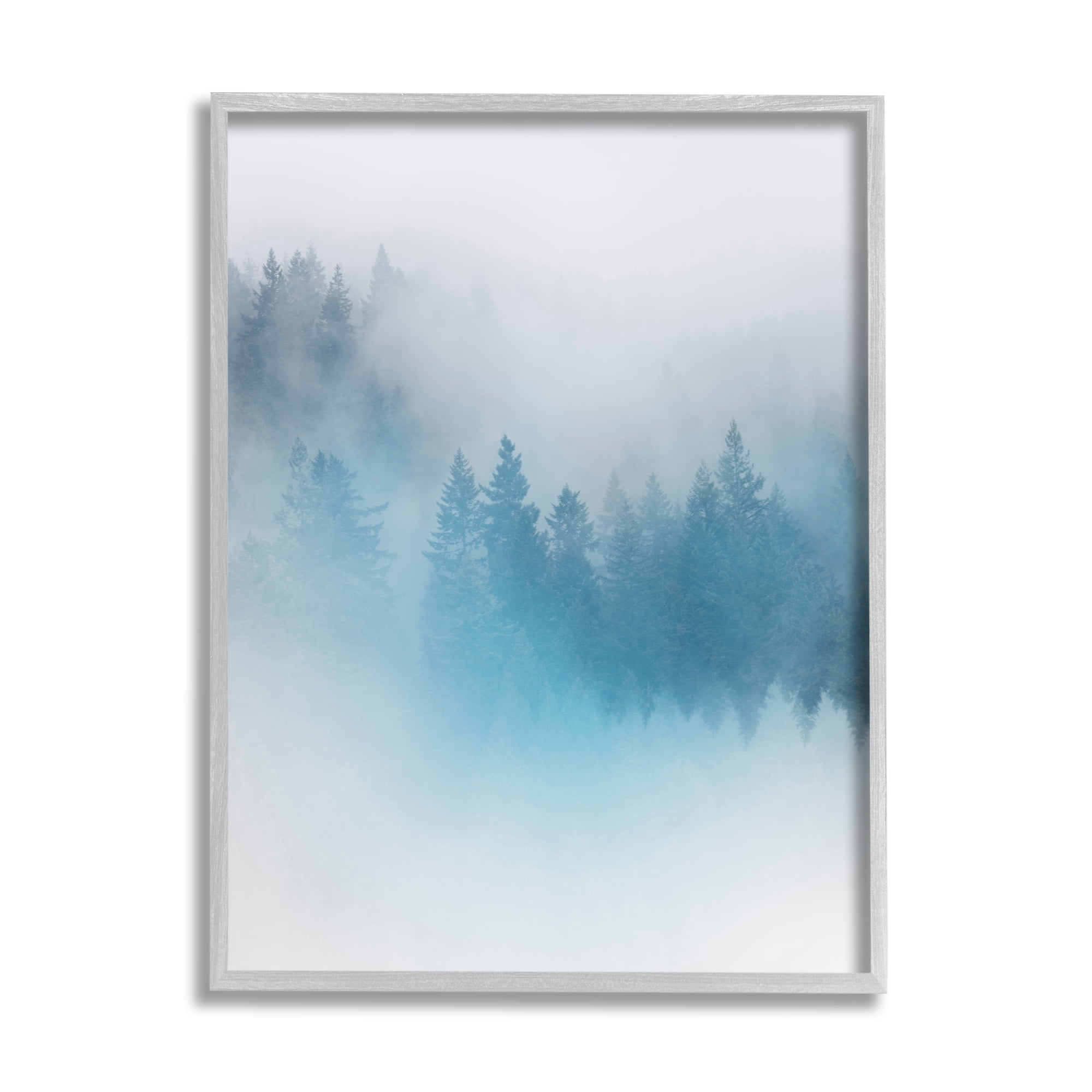 Stupell Surreal Blue Misty Forest Nature Landscape Painting Gray Framed Art Print Wall Art