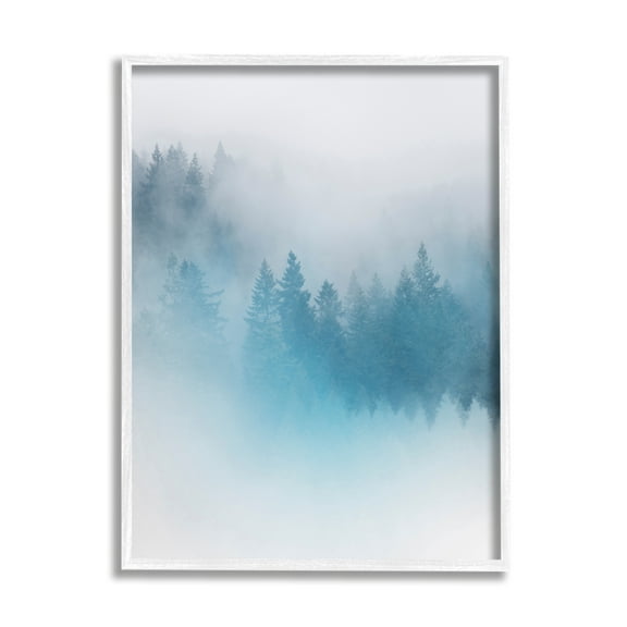 Stupell Surreal Blue Misty Forest Nature Landscape Painting White Framed Art Print Wall Art