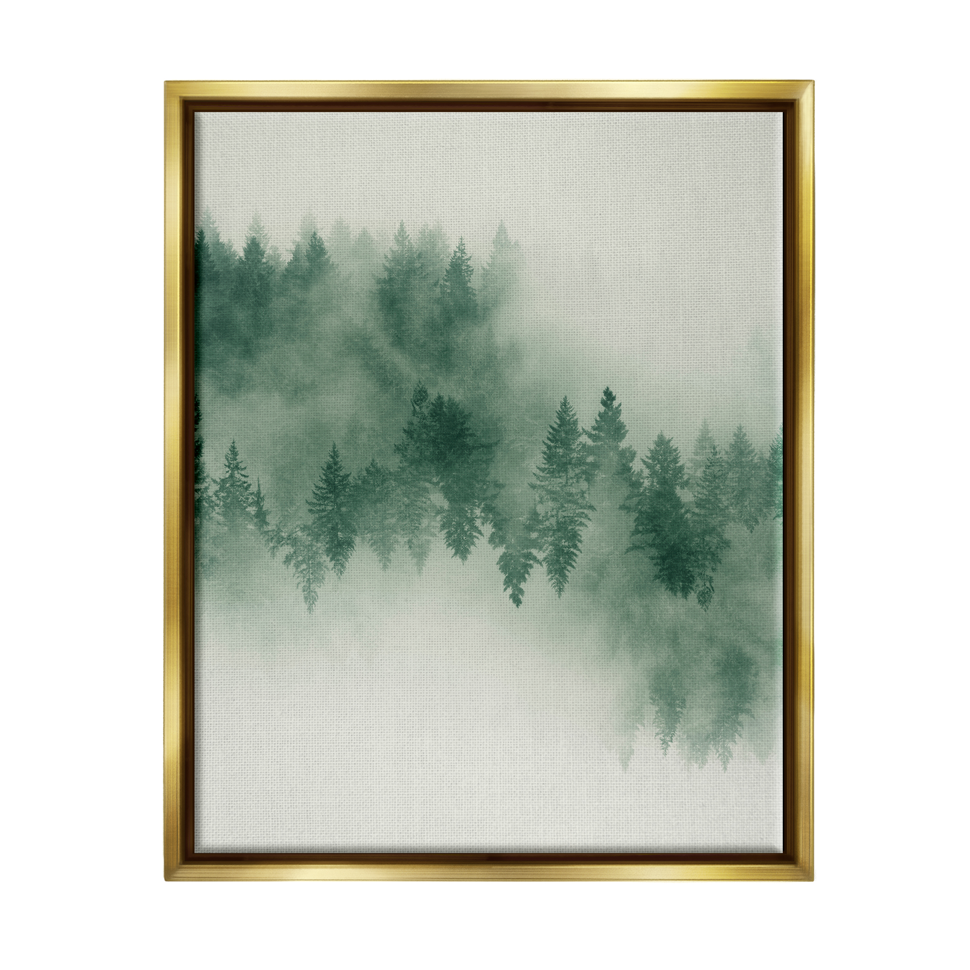 Stupell Surreal Foggy Forest Trees Landscape Painting Gold Floater Framed Art Print Wall Art