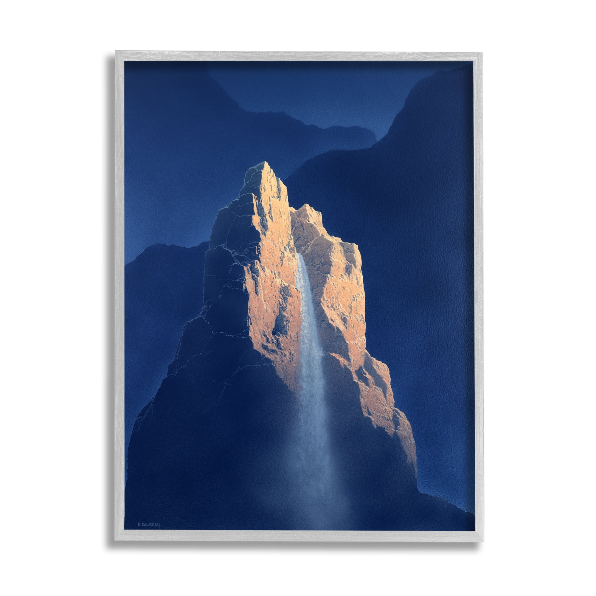 Stupell Surreal Stone Cliff Waterfall Landscape Painting Gray Framed Art Print Wall Art