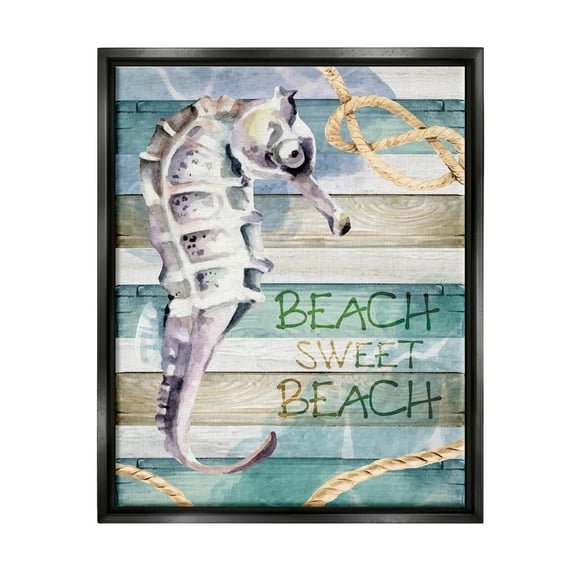 Stupell Sweet Beach Seahorse Nautical Rope Landscape Painting Black Floater Framed Art Print Wall Art