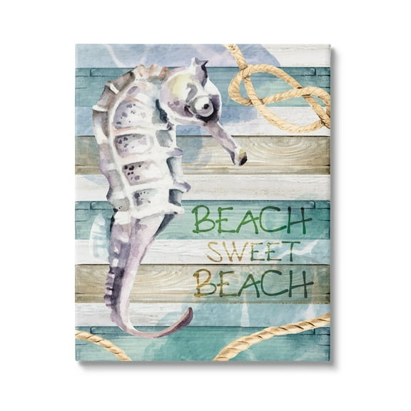 Stupell Sweet Beach Seahorse Nautical Rope Landscape Painting Gallery Wrapped Canvas Print Wall Art